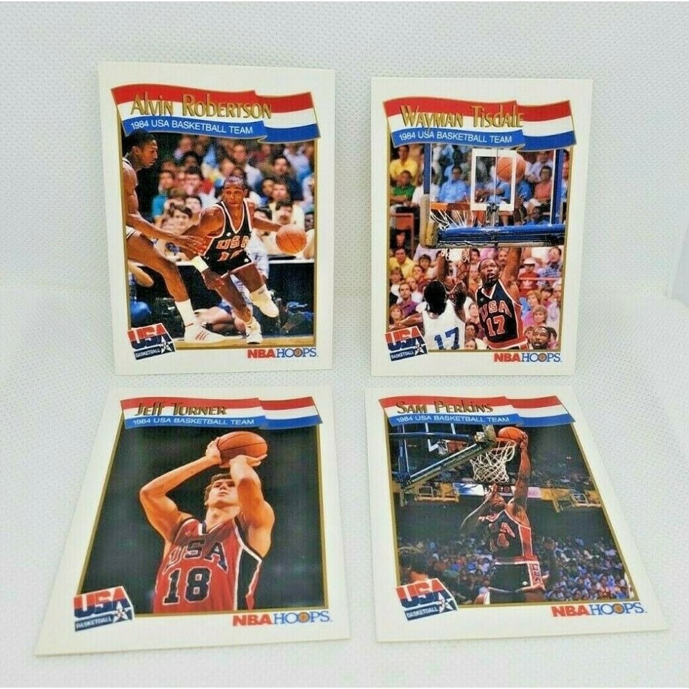 4 Vintage 1991 NBA Hoops 1984 USA Basketball Collectible Trading Cards